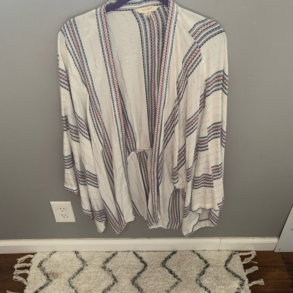 Sun & Sam kimono style top/ swim cover up. White stripes size L/XL